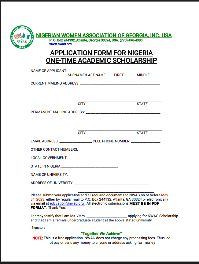 NWAG 2023 Scholarship Program for Nigerian Students
